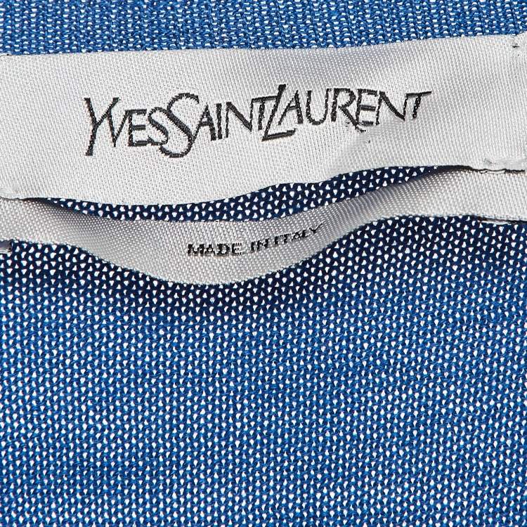 Pre Owned Saint Laurent  Blue Knit Ruched Sleeves Midi Dress XS
