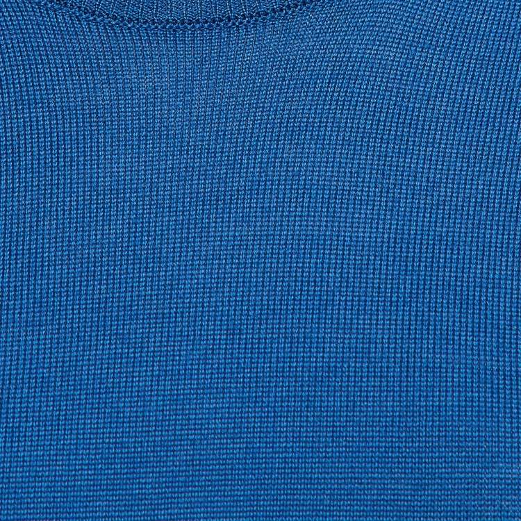 Pre Owned Saint Laurent  Blue Knit Ruched Sleeves Midi Dress XS