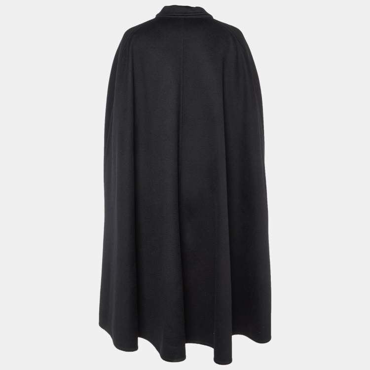 Pre Owned Yves Saint Laurent Vintage Black Cashmere Long Faux Cape Patterned Jacket M