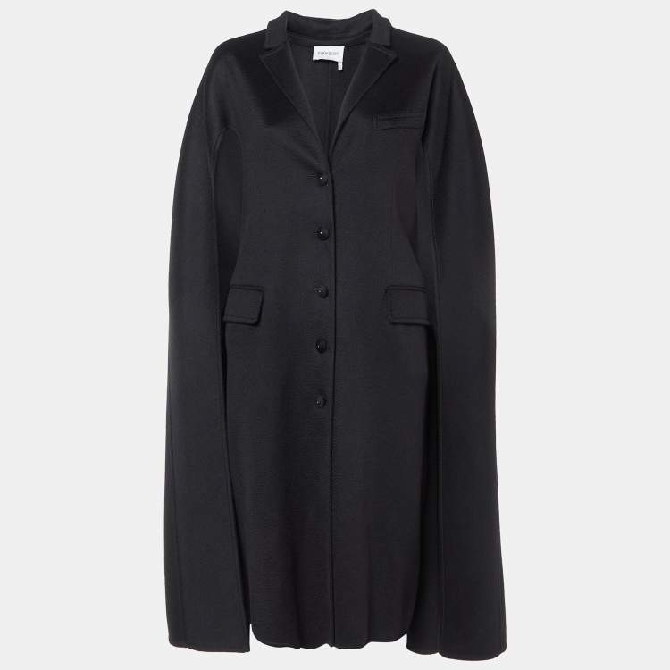 Pre Owned Yves Saint Laurent Vintage Black Cashmere Long Faux Cape Patterned Jacket M