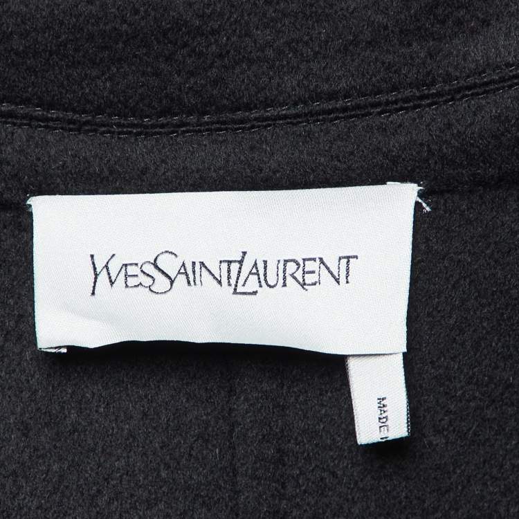 Pre Owned Yves Saint Laurent Vintage Black Cashmere Long Faux Cape Patterned Jacket M