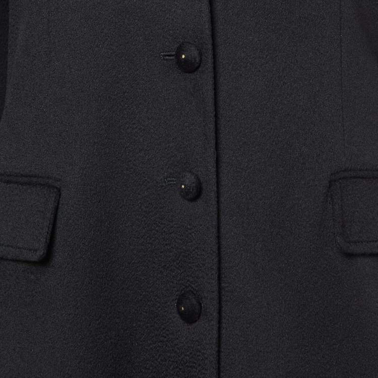 Pre Owned Yves Saint Laurent Vintage Black Cashmere Long Faux Cape Patterned Jacket M