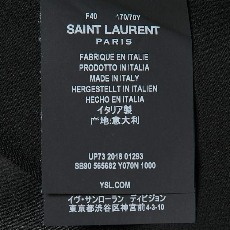 Pre Owned Saint Laurent Paris Black Satin Silk Leather Trim Button Front Shirt M
