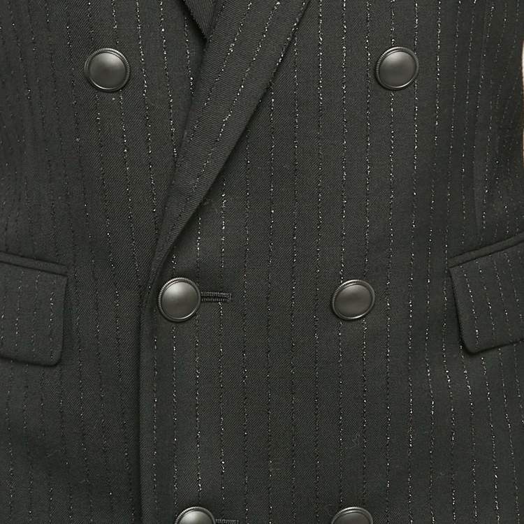Pre Owned Saint Laurent Paris Black Stripe Wool Double Breasted Blazer M