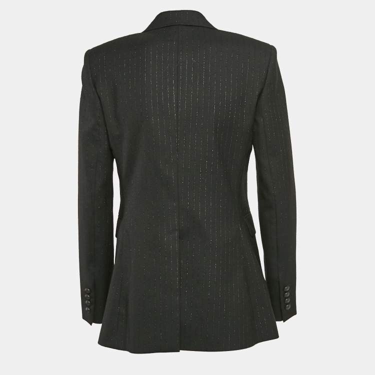 Pre Owned Saint Laurent Paris Black Stripe Wool Double Breasted Blazer M