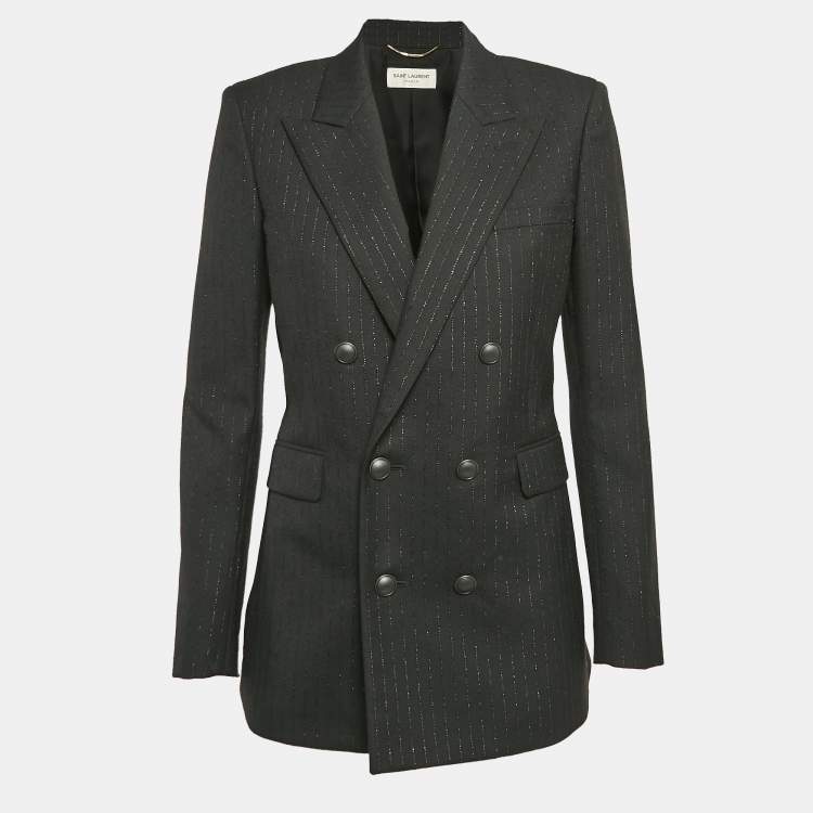 Pre Owned Saint Laurent Paris Black Stripe Wool Double Breasted Blazer M