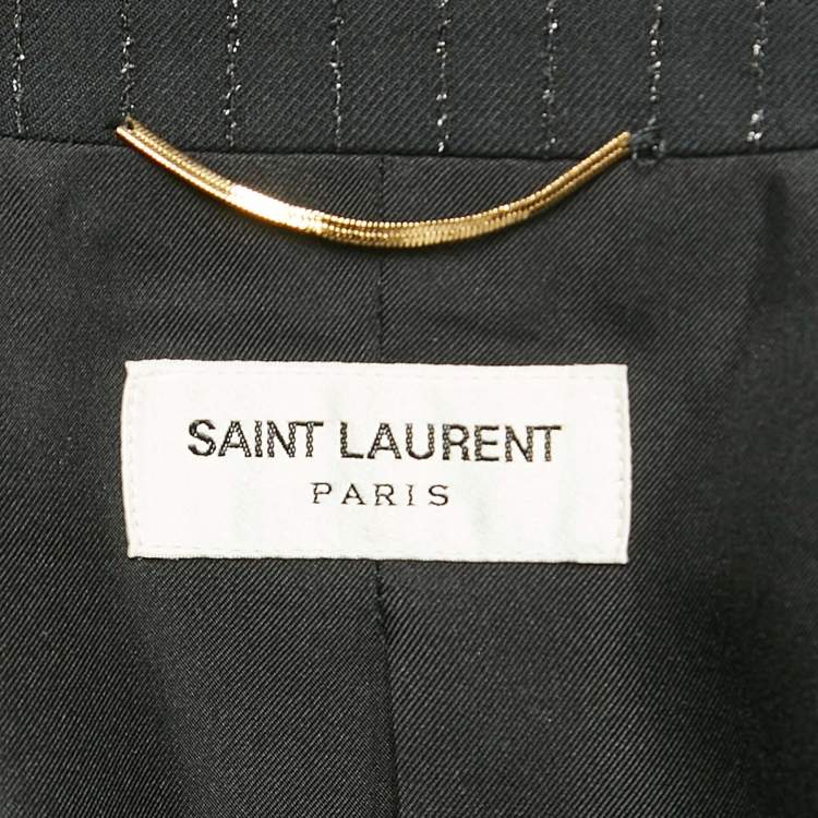 Pre Owned Saint Laurent Paris Black Stripe Wool Double Breasted Blazer M
