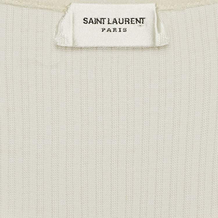 Pre Owned Saint Laurent Paris Cream Logo Embroidered Rib Knit Tank Top M