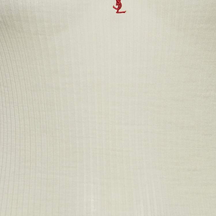 Pre Owned Saint Laurent Paris Cream Logo Embroidered Rib Knit Tank Top M