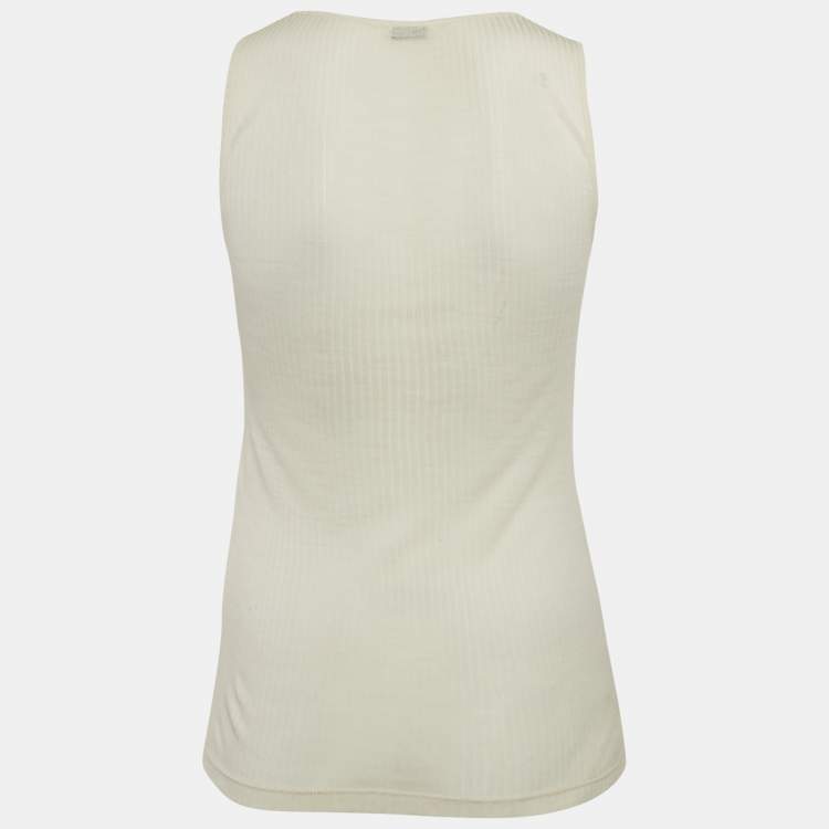 Pre Owned Saint Laurent Paris Cream Logo Embroidered Rib Knit Tank Top M