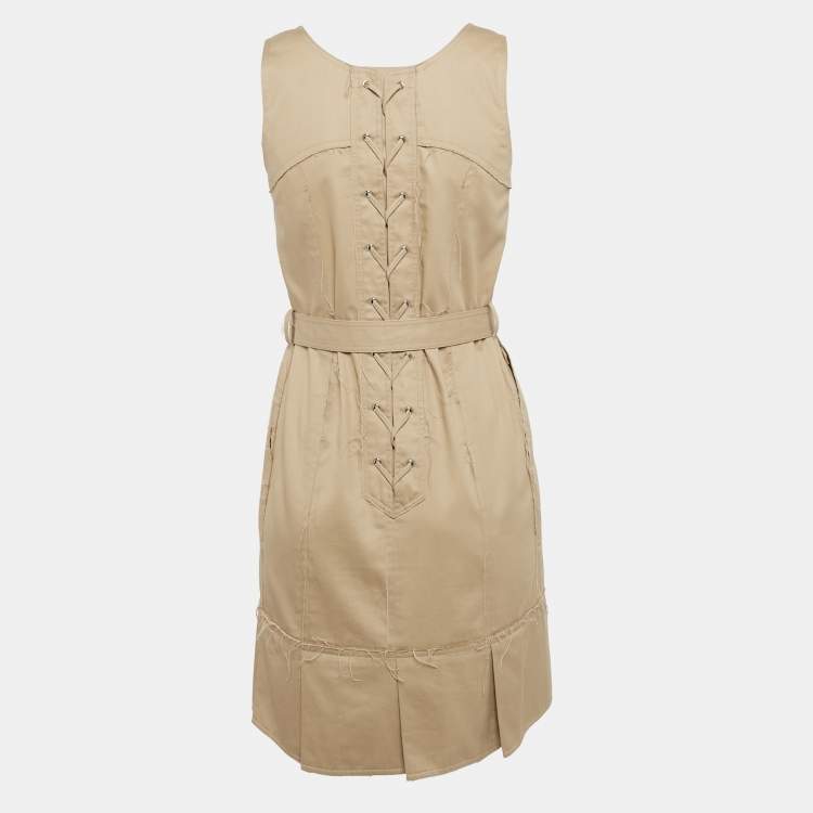 Pre Owned Saint Laurent Paris Edition 24 Brown Gabardine Raw Finish Lace-Up Dress S