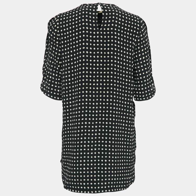 Pre Owned Saint Laurent Black Star Print Silk Mini Dress M