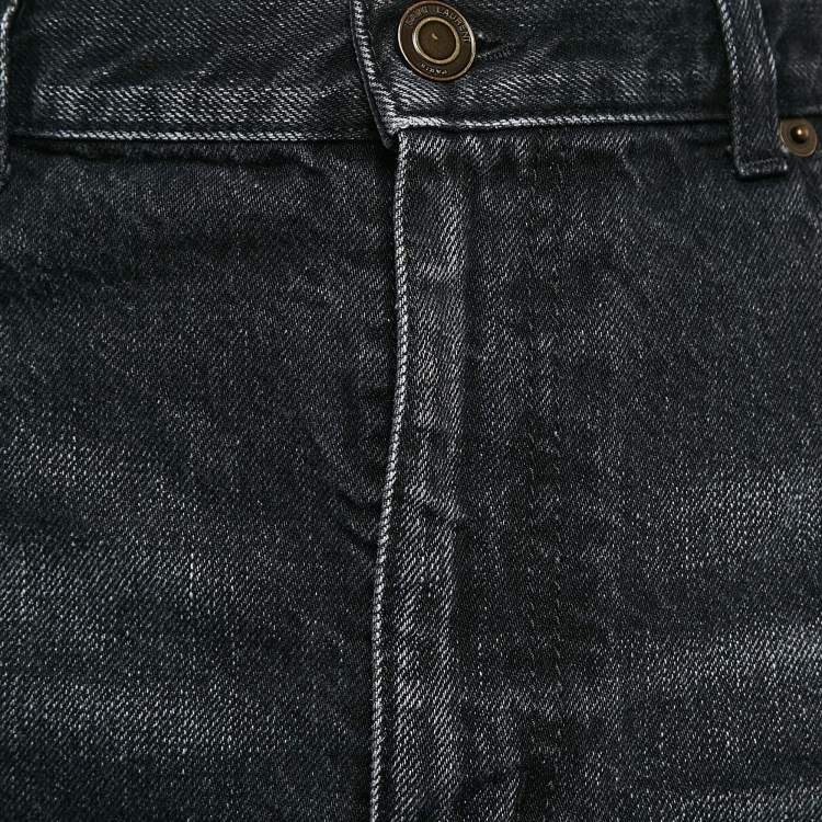 Pre Owned Saint Laurent Black Denim Raw Edge Mini Skirt M