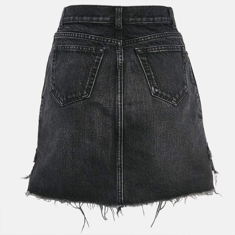 Pre Owned Saint Laurent Black Denim Raw Edge Mini Skirt M