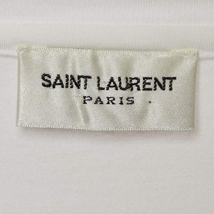 Pre Owned Saint Laurent Paris White Logo Print Jersey Crew Neck T-Shirt L