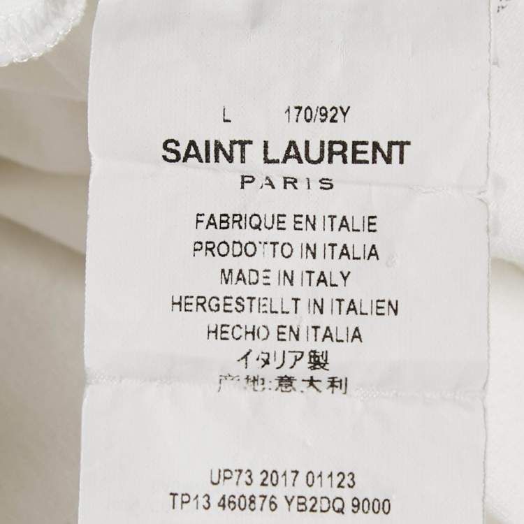 Pre Owned Saint Laurent Paris White Logo Print Jersey Crew Neck T-Shirt L