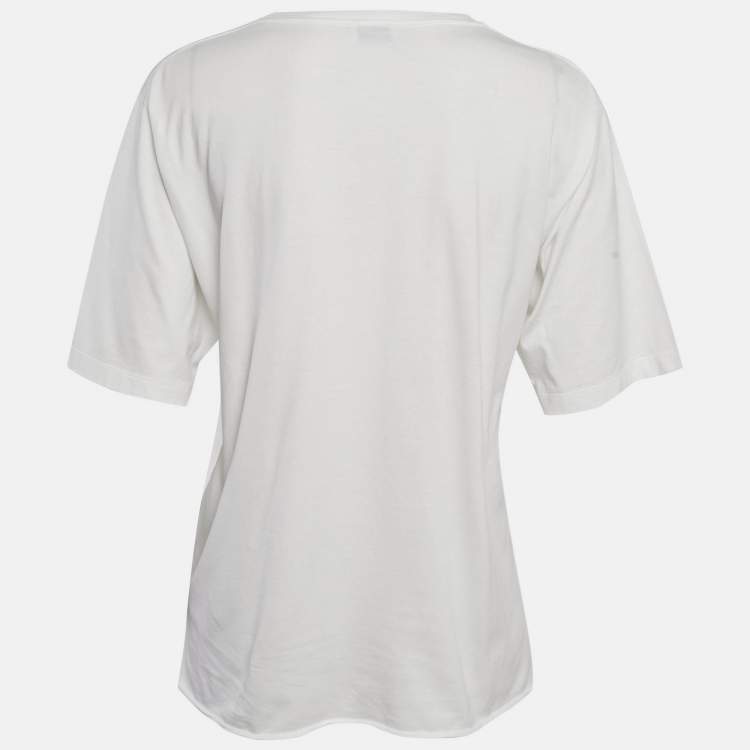 Pre Owned Saint Laurent Paris White Logo Print Jersey Crew Neck T-Shirt L
