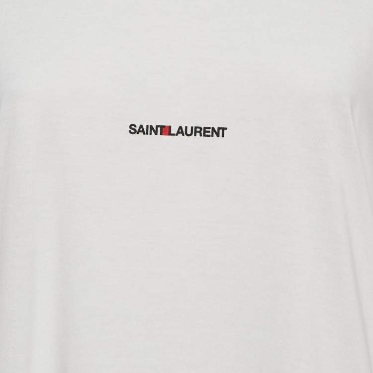 Pre Owned Saint Laurent Paris White Logo Print Jersey Crew Neck T-Shirt L