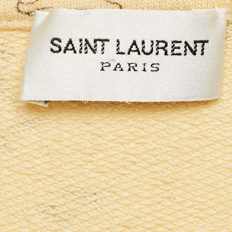Pre Owned Saint Laurent Paris x Disney Yellow Mickey Mouse Print Cotton Knit Sweater XS