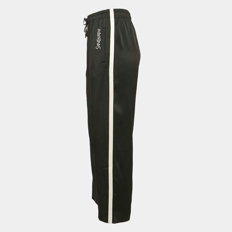 Pre Owned Saint Laurent Black Logo Embroidery Satin Contrast Trimmed Joggers S
