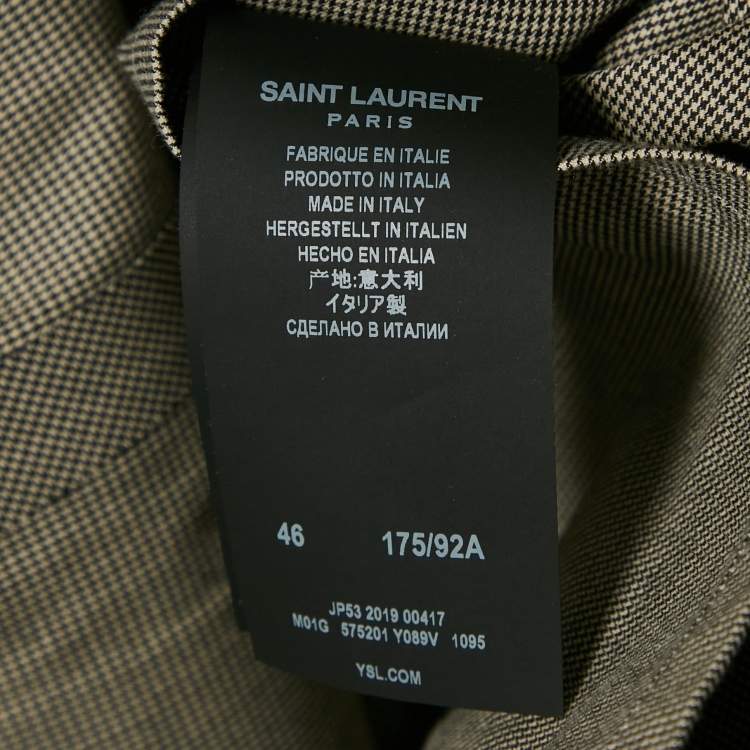 Pre Owned Saint Laurent Grey Micro Houndstooth Cotton Mid-Length Coat XL