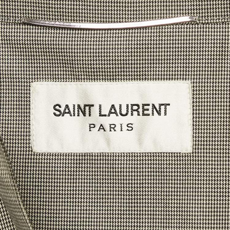 Pre Owned Saint Laurent Grey Micro Houndstooth Cotton Mid-Length Coat XL