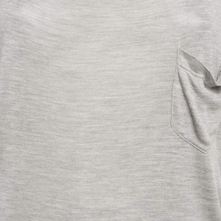 Pre Owned Saint Laurent Grey Melange Silk Knit T-Shirt L