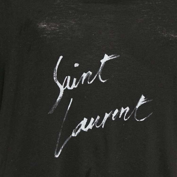 Pre Owned Saint Laurent Black Logo Print Cotton Jersey T-Shirt L