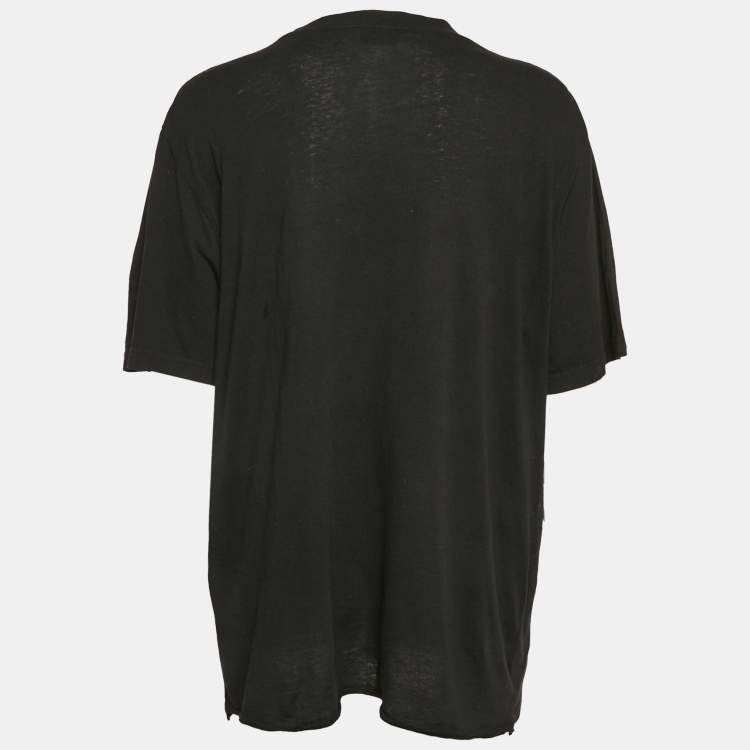 Pre Owned Saint Laurent Black Logo Print Cotton Jersey T-Shirt L