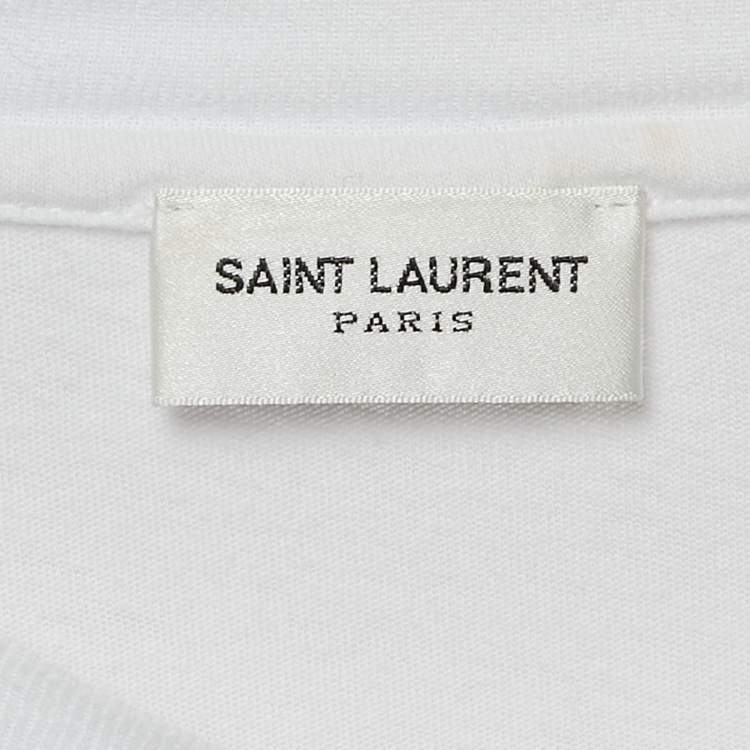 Pre Owned Saint Laurent White Logo Print Cotton Jersey T-Shirt M