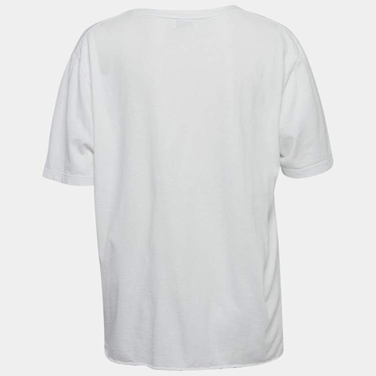 Pre Owned Saint Laurent White Logo Print Cotton Jersey T-Shirt M