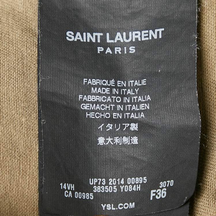 Pre Owned Saint Laurent Green Camo Print Leather Print Cotton Belted Jacket S