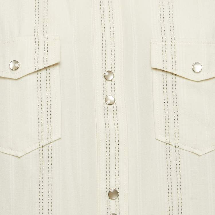 Pre Owned Saint Laurent Paris Cream Stripe Lurex and Cotton Blend Shirt XS