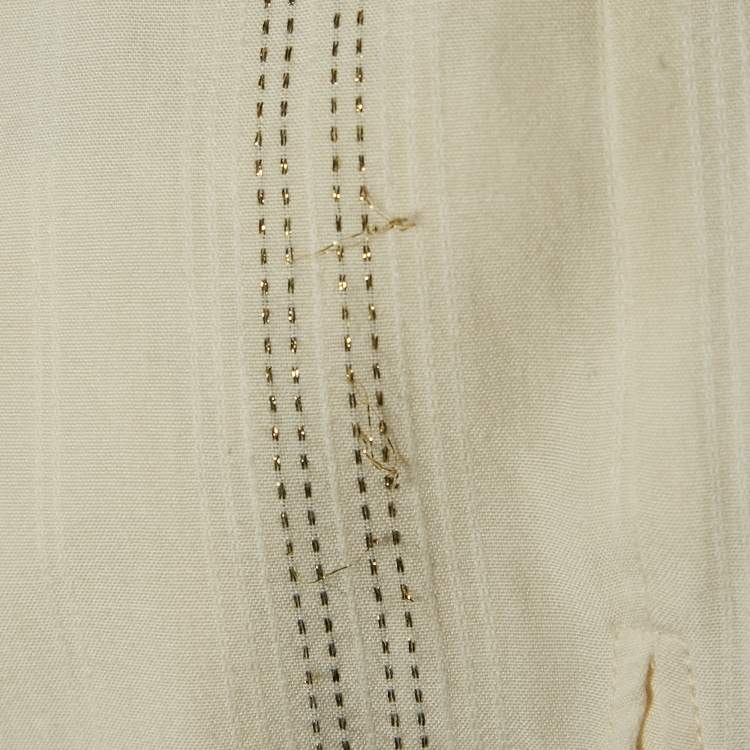 Pre Owned Saint Laurent Paris Cream Stripe Lurex and Cotton Blend Shirt XS