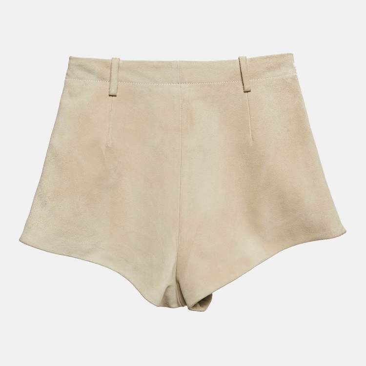 Pre Owned Saint Laurent Beige Suede Pleated Shorts S