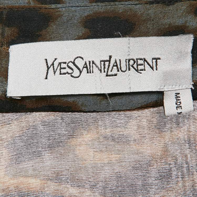 Pre Owned Saint Laurent Brown Leopard Print Silk Sheer Shirt M