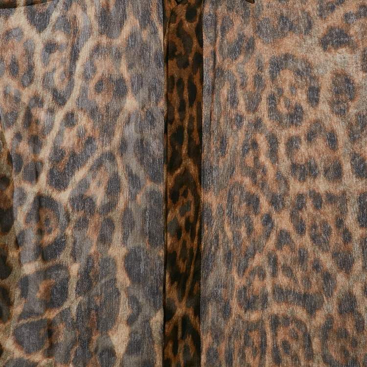 Pre Owned Saint Laurent Brown Leopard Print Silk Sheer Shirt M