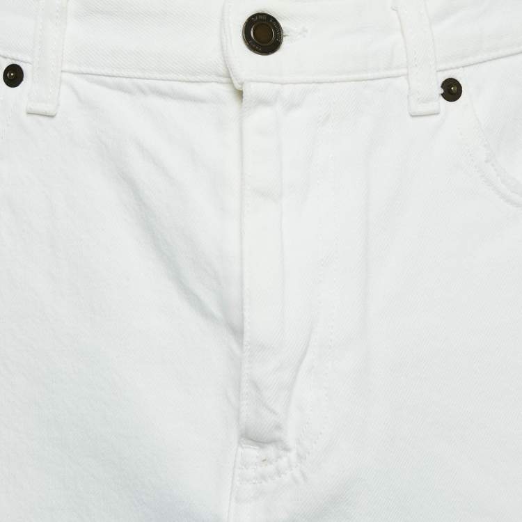 Pre Owned Saint Laurent White Denim Distressed Hem Mini Skirt M