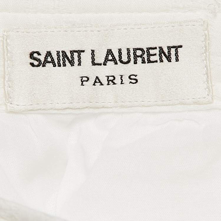 Pre Owned Saint Laurent Paris White Textured Cotton Tiered Maxi Skirt M