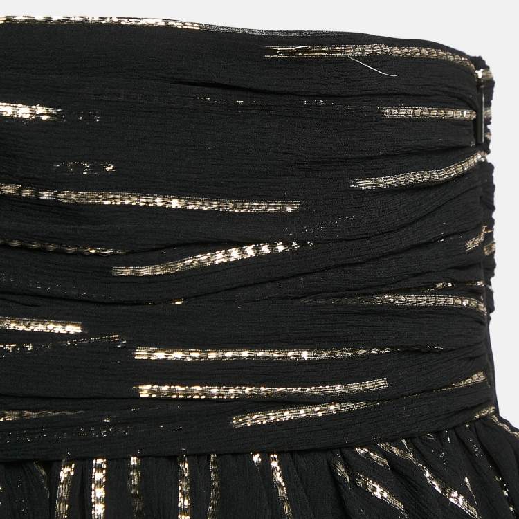 Pre Owned Saint Laurent Paris Black Lurex Silk Draped One-Shoulder Mini Dress M