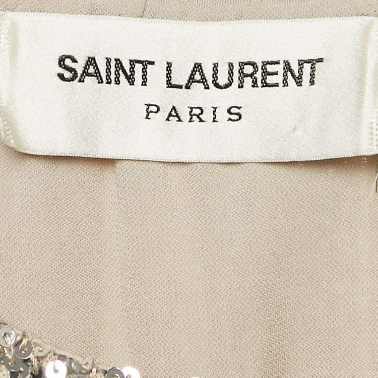 Pre Owned Saint Laurent Metallic Champagne Sequin Knit Dress S