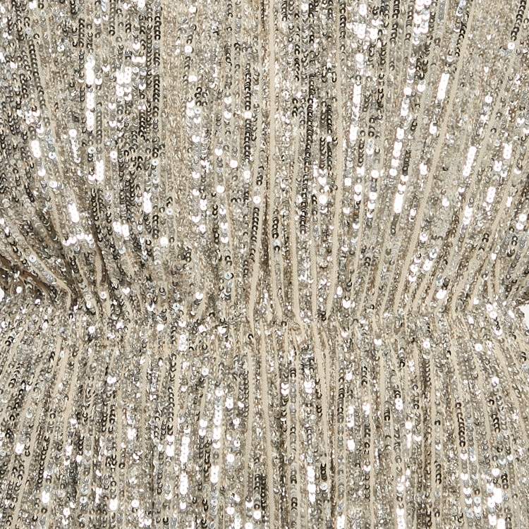 Pre Owned Saint Laurent Metallic Champagne Sequin Knit Dress S