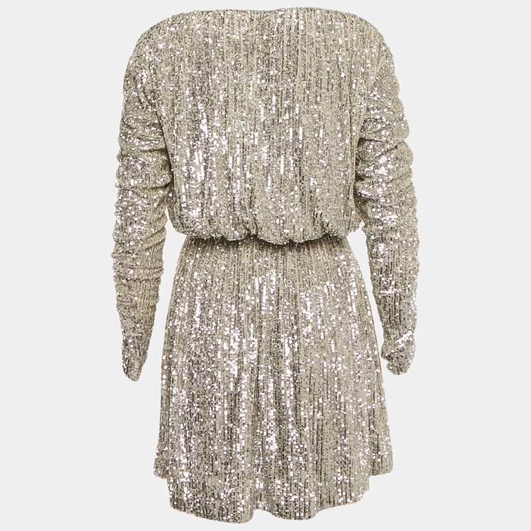 Pre Owned Saint Laurent Metallic Champagne Sequin Knit Dress S