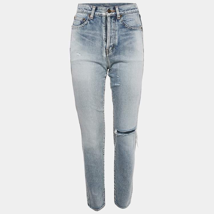 Pre Owned Saint Laurent Paris Blue Denim Pipped Jeans Waist 24"