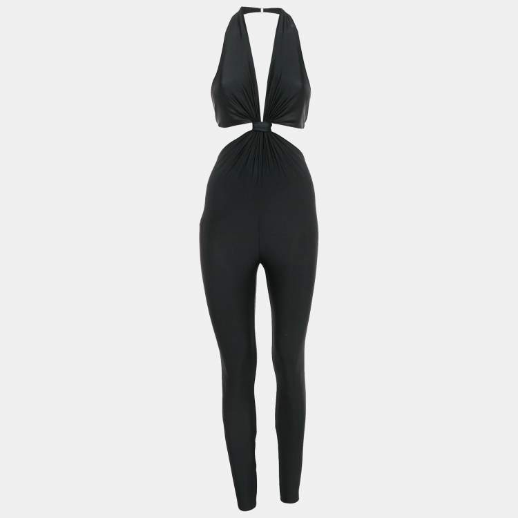 Pre Owned Saint Laurent Paris Black Jersey Knot Detail Halter Neck Jumpsuit S