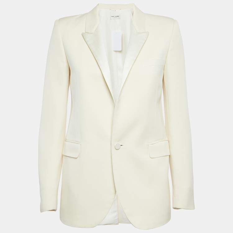 Pre Owned Saint Laurent Paris Cream Wool Single-Breasted Blazer S
