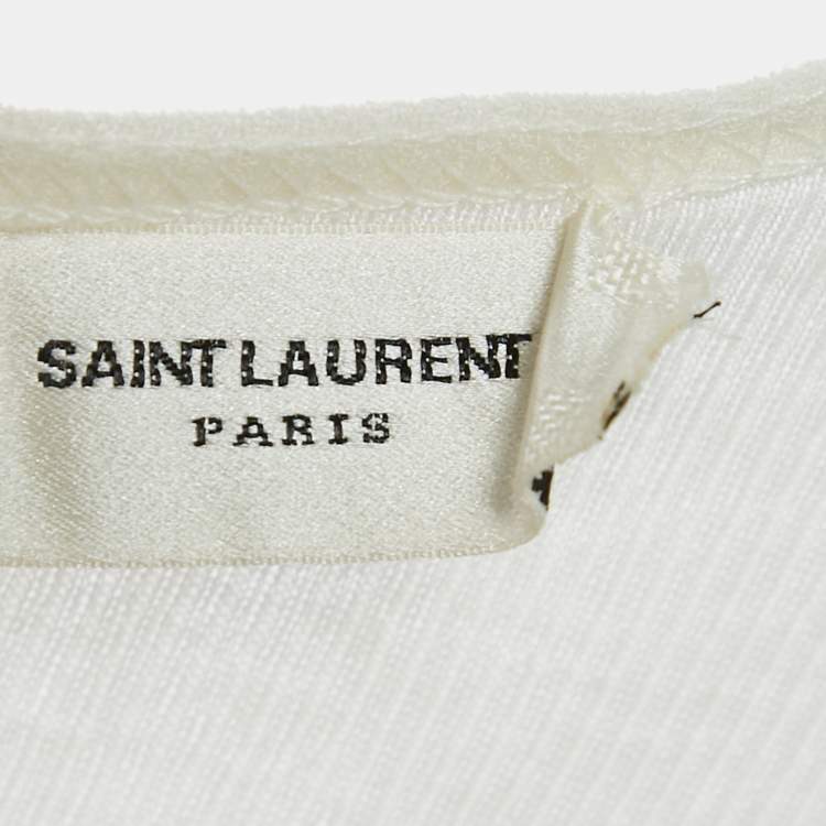 Pre Owned Saint Laurent Paris Cream Rib Knit Semi Sheer Tank Top M