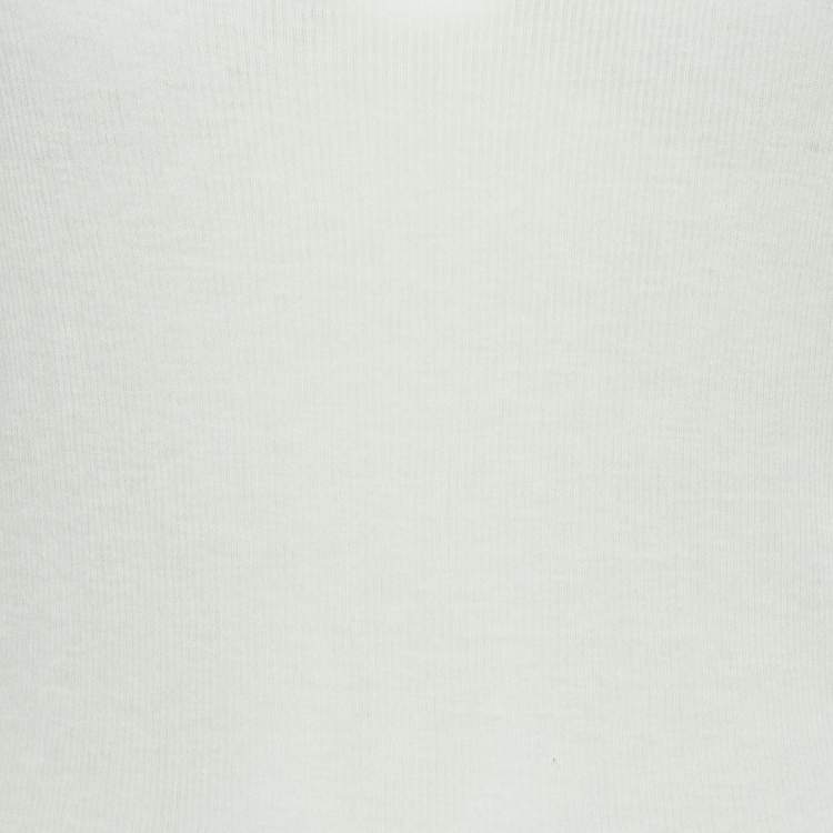 Pre Owned Saint Laurent Paris Cream Rib Knit Semi Sheer Tank Top M