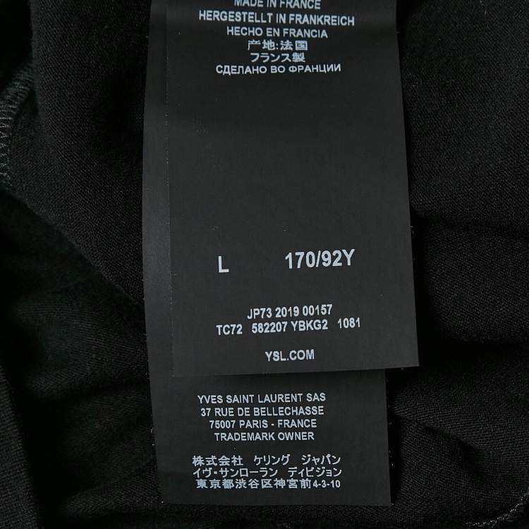 Pre Owned Saint Laurent Black Printed Cotton Crew Neck T-Shirt L