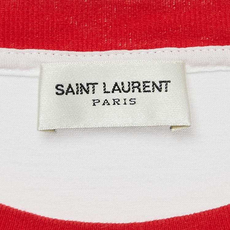 Pre Owned Saint Laurent White Universite Print Jersey T-Shirt S